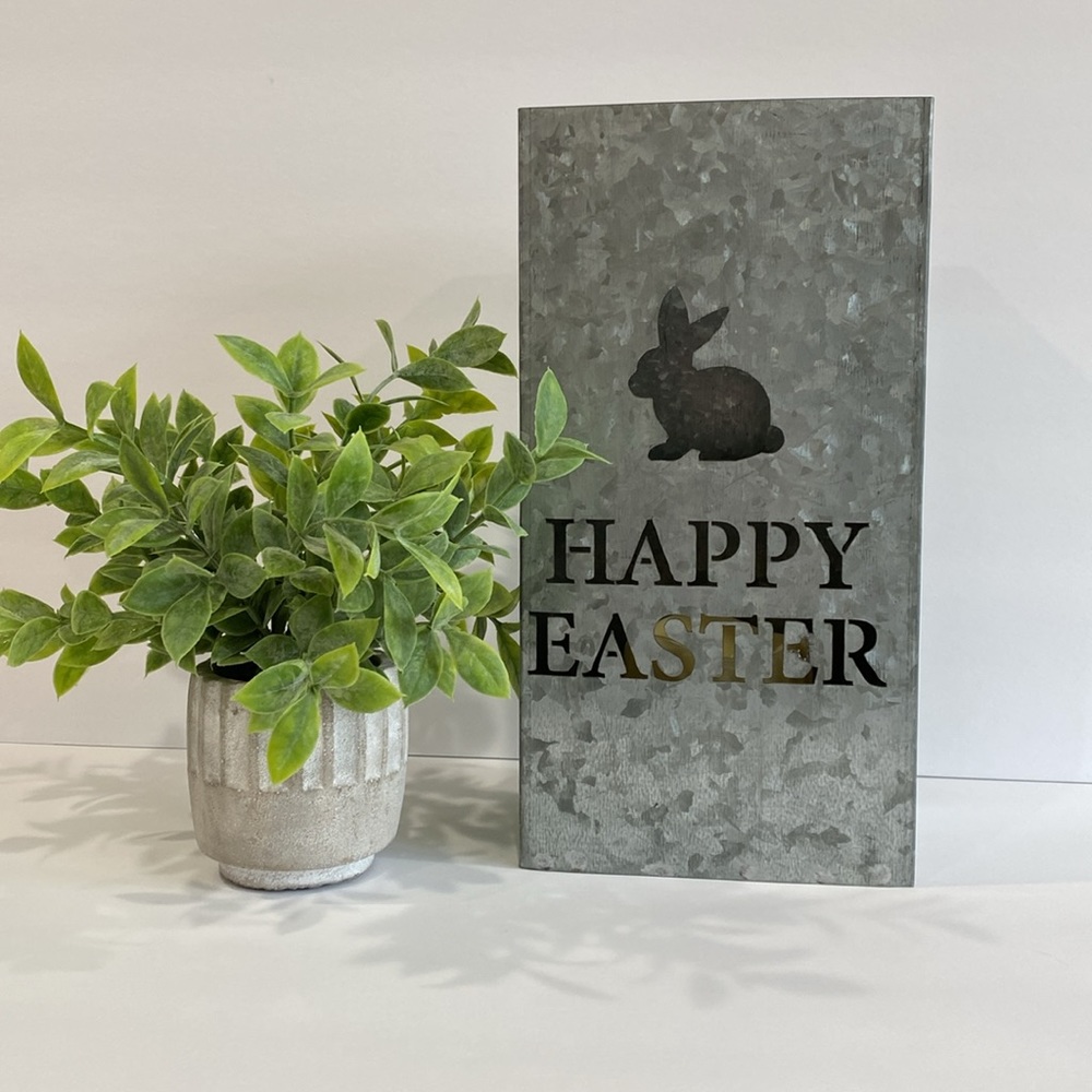 Shabby Chic Farmhouse Galvanized Metal Happy Easter Candle Holder. Brand New!